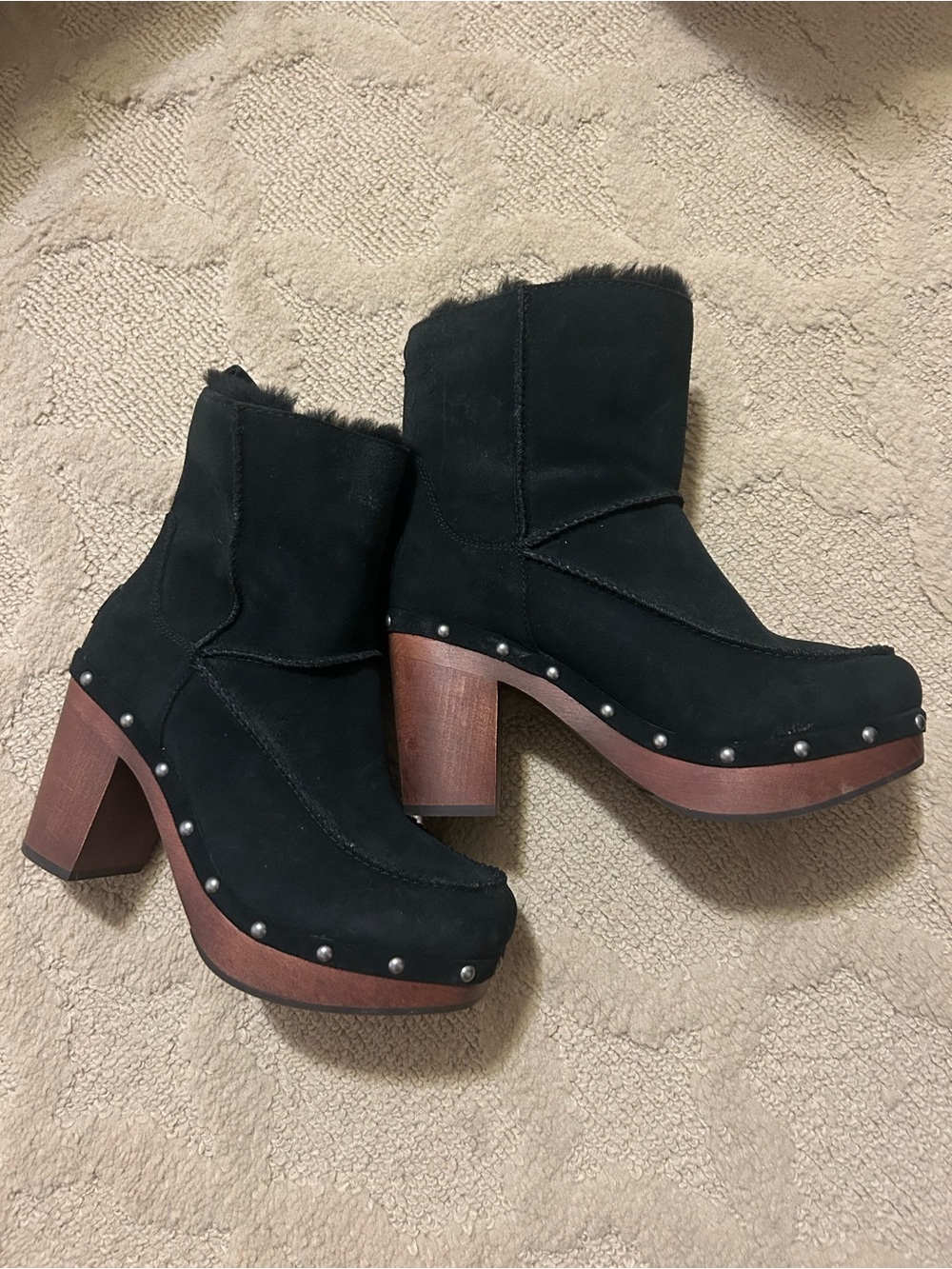 UGG Black Suede Studded Platform Ankle Boots